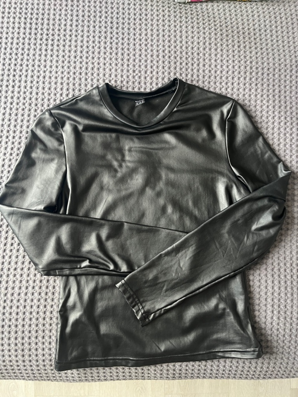 SHEIN Black Faux Leather Crew Neck Top